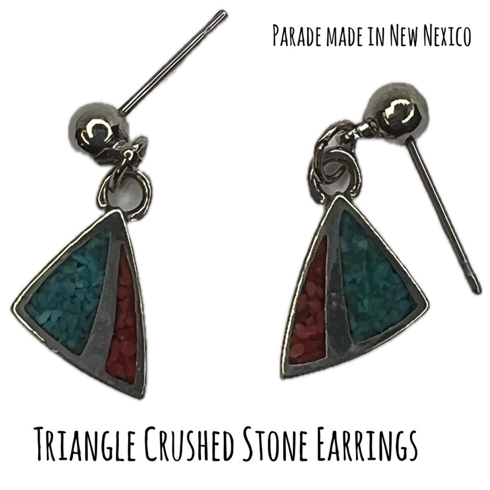 Parade Silver Earrings Made in New Mexico Vintage Triangle Crushed Turquoise COP
